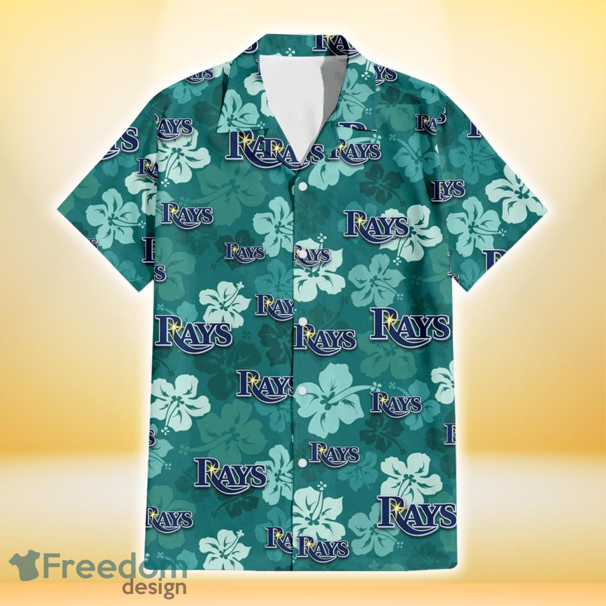 Tampa Bay Rays Light Sea Green Hibiscus Green Background 3D Hawaiian Shirt Gift For Fans Product Photo 2