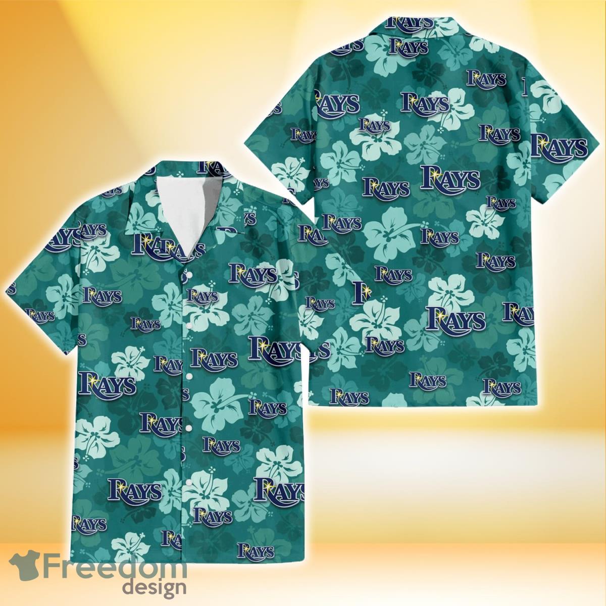 Tampa Bay Rays Light Sea Green Hibiscus Green Background 3D Hawaiian Shirt Gift For Fans Product Photo 1