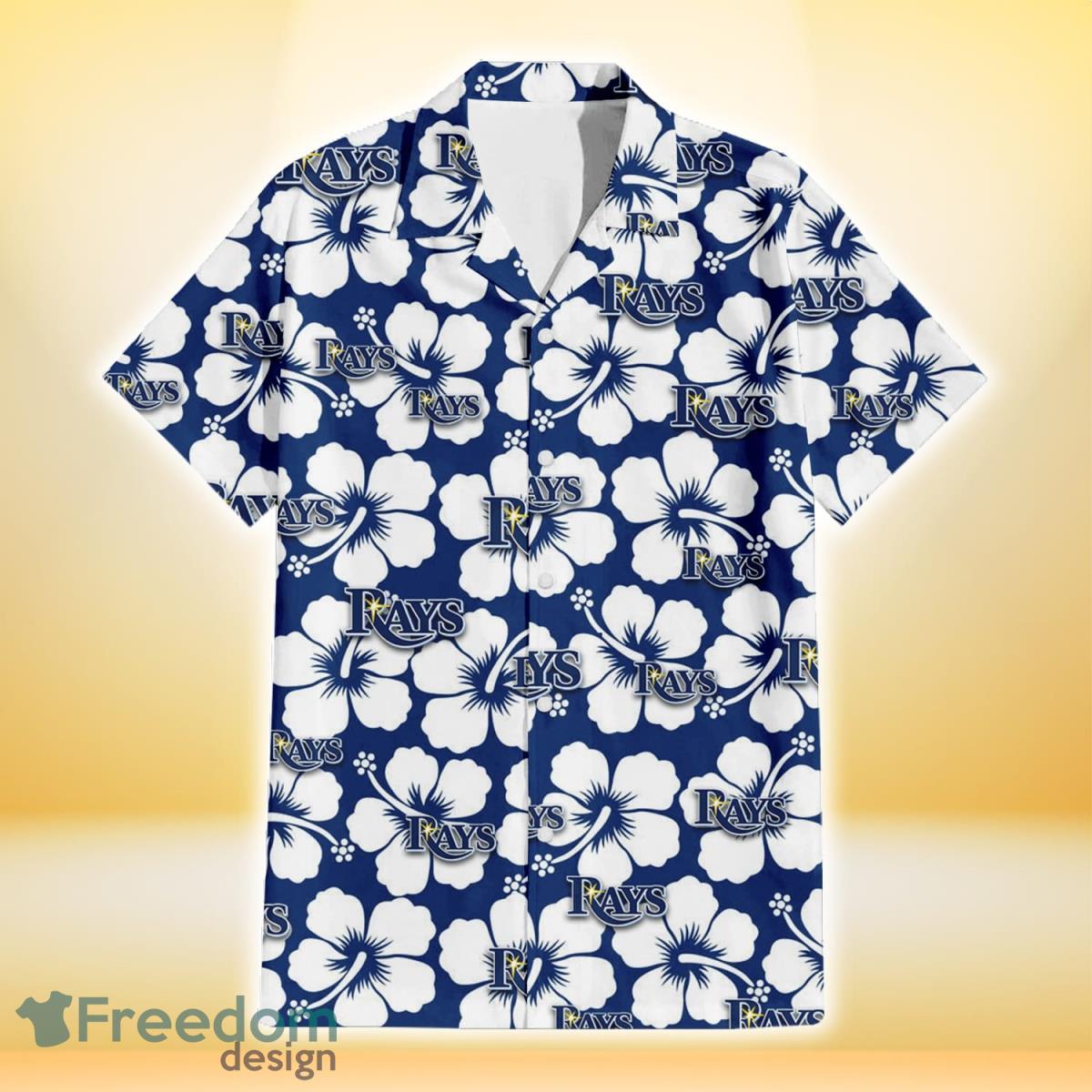 Tampa Bay Rays Modern White Hibiscus Navy Background 3D Hawaiian Shirt Gift For Fans Product Photo 2