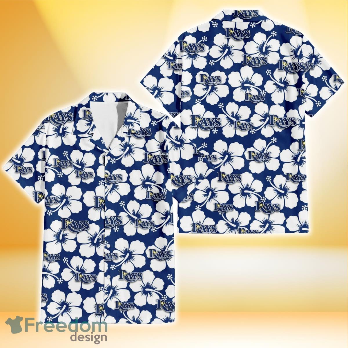 Tampa Bay Rays Modern White Hibiscus Navy Background 3D Hawaiian Shirt Gift For Fans Product Photo 1