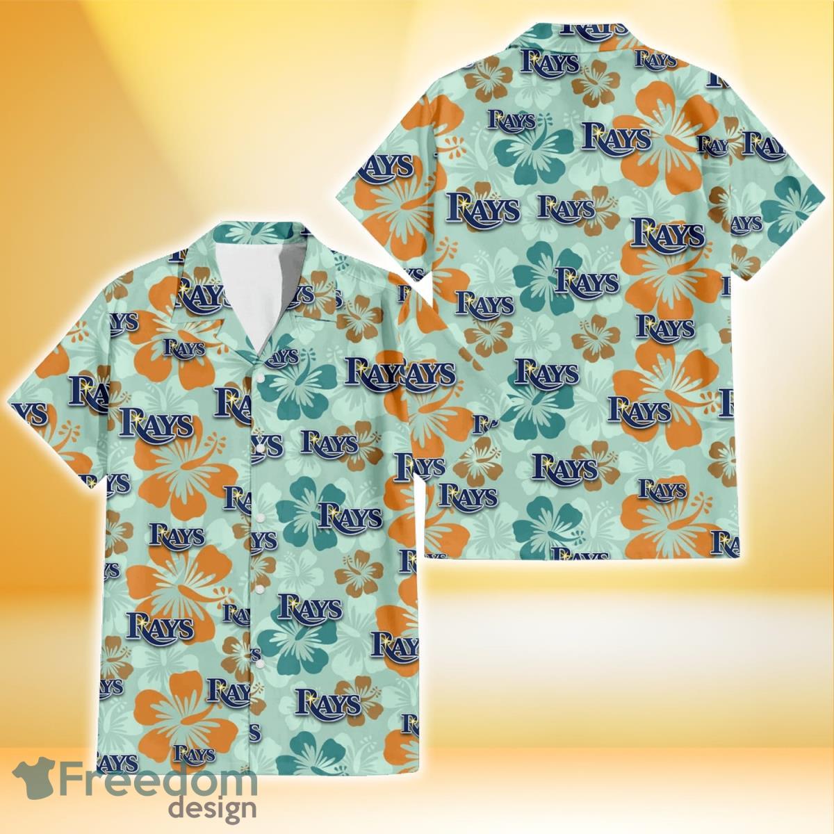 Tampa Bay Rays Orange Green Hibiscus Pale Green Background 3D Hawaiian Shirt Gift For Fans Product Photo 1