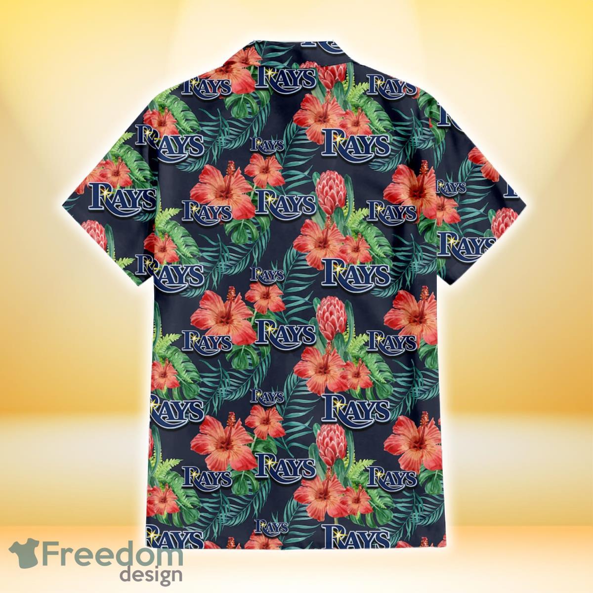 Tampa Bay Rays Purple Hibiscus Neon Leaf Orange Background 3D Hawaiian Shirt  Gift For Fans - Freedomdesign