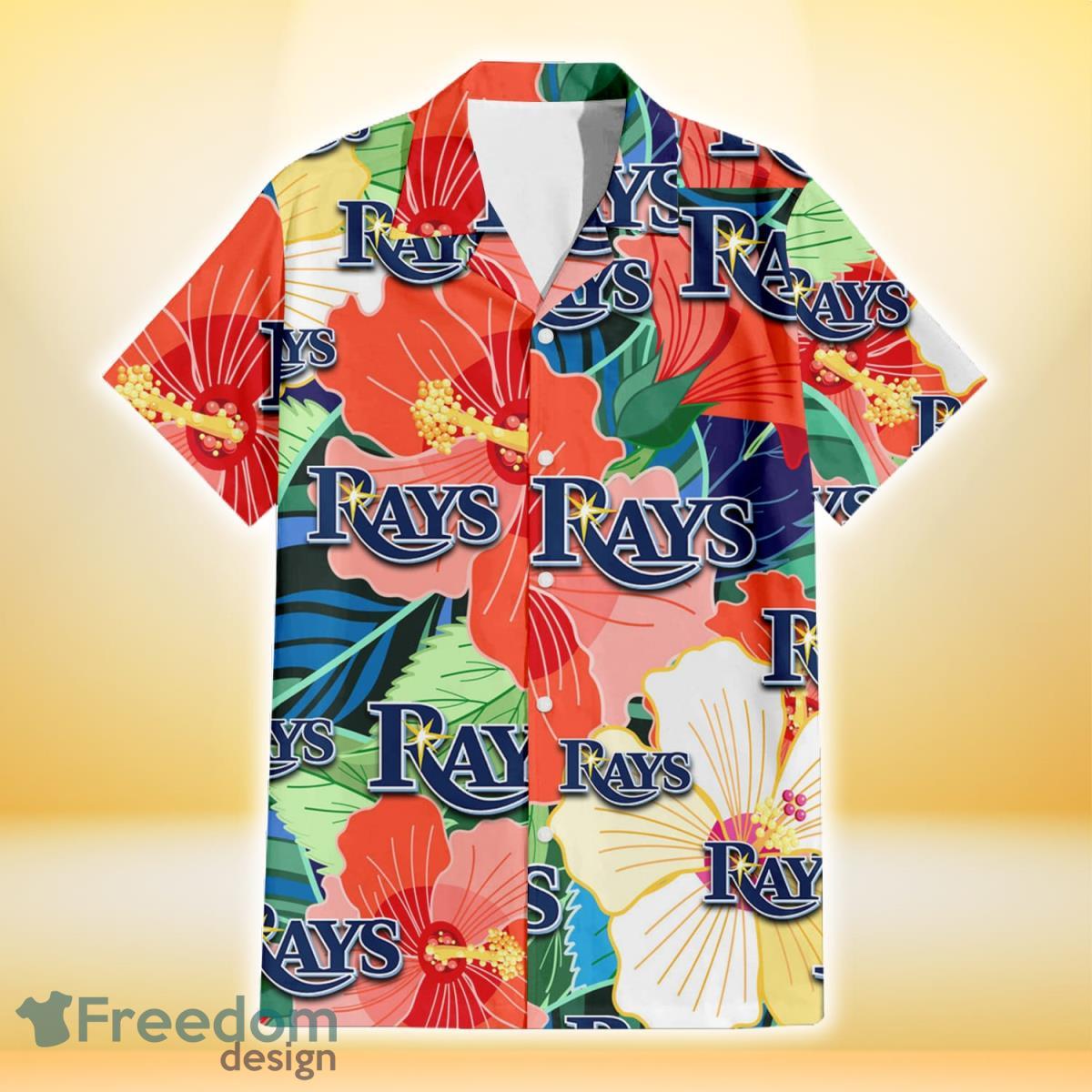 Tampa Bay Rays Orange White Tropical Hibiscus Green Leaf 3D Hawaiian Shirt Gift For Fans Product Photo 2