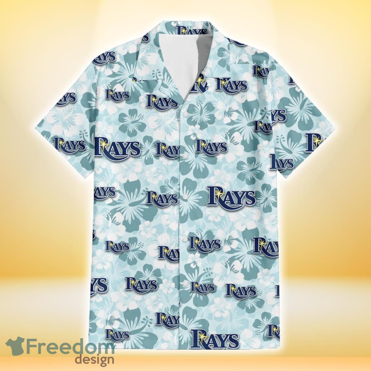 Tampa Bay Rays Pale Turquoise Hibiscus Light Cyan Background 3D Hawaiian Shirt Gift For Fans Product Photo 2