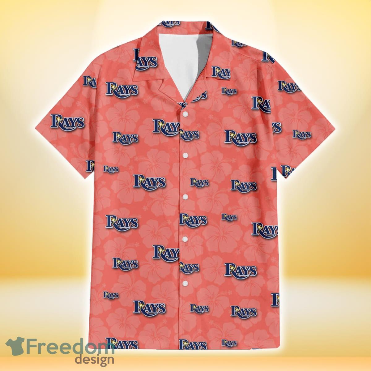 Tampa Bay Rays Peach Puff Hibiscus Tomato Orange Background 3D Hawaiian Shirt Gift For Fans Product Photo 2