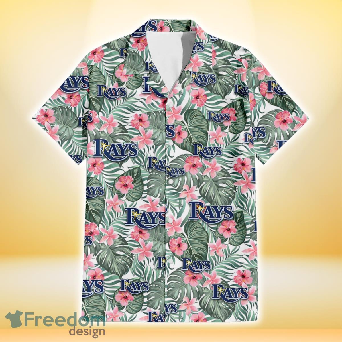 Tampa Bay Rays Pink Hibiscus Porcelain Flower Tropical Leaf White Background 3D Hawaiian Shirt Gift For Fans Product Photo 2