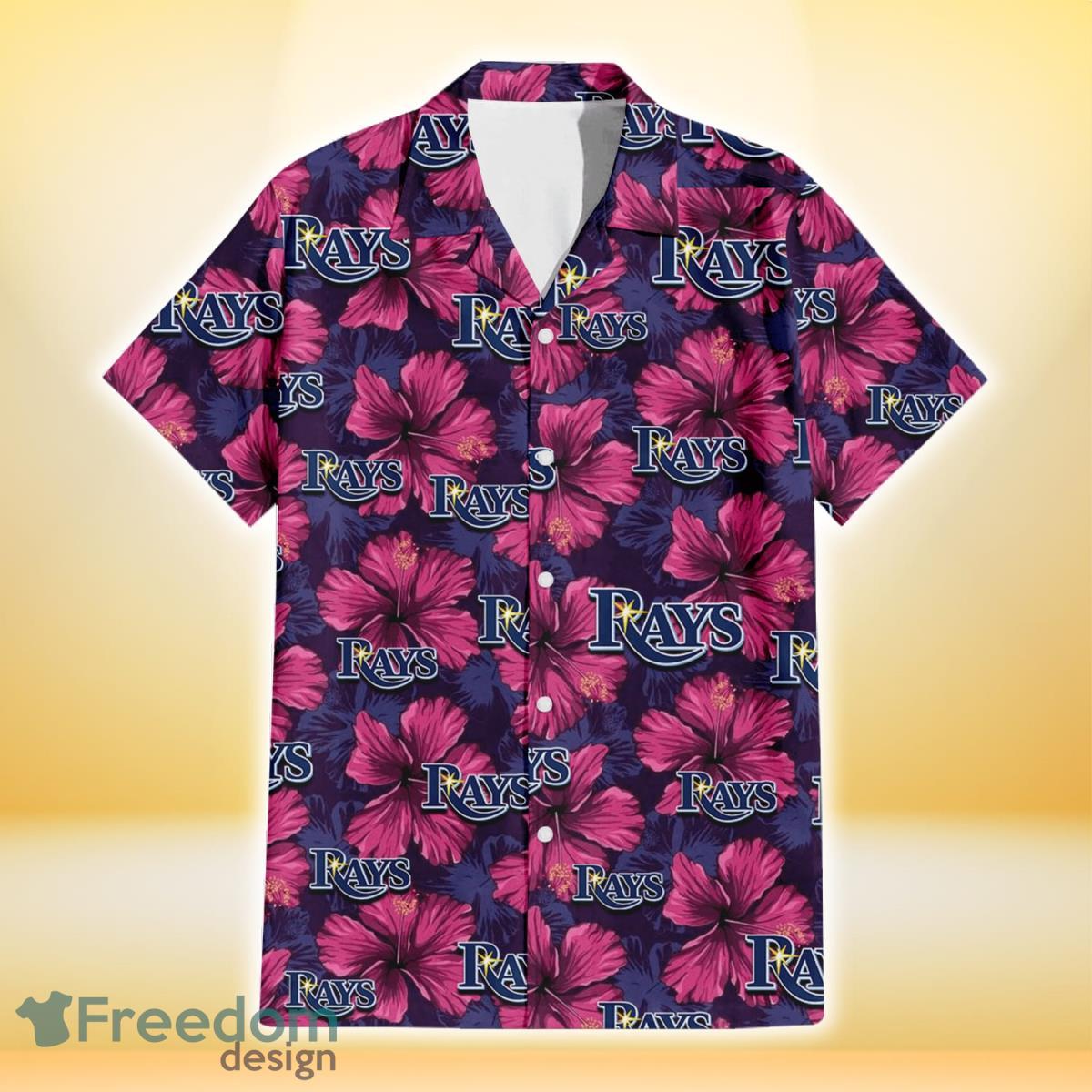 Tampa Bay Rays Plum Vilolet Hibiscus Dark Navy Leaf Black 3D Hawaiian Shirt Gift For Fans Product Photo 2