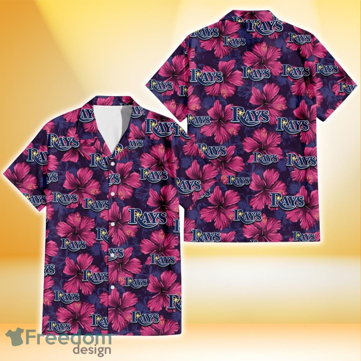 Tampa Bay Rays Yellow And Orange Hibiscus Purple Background 3D Hawaiian  Shirt Gift For Fans - Freedomdesign