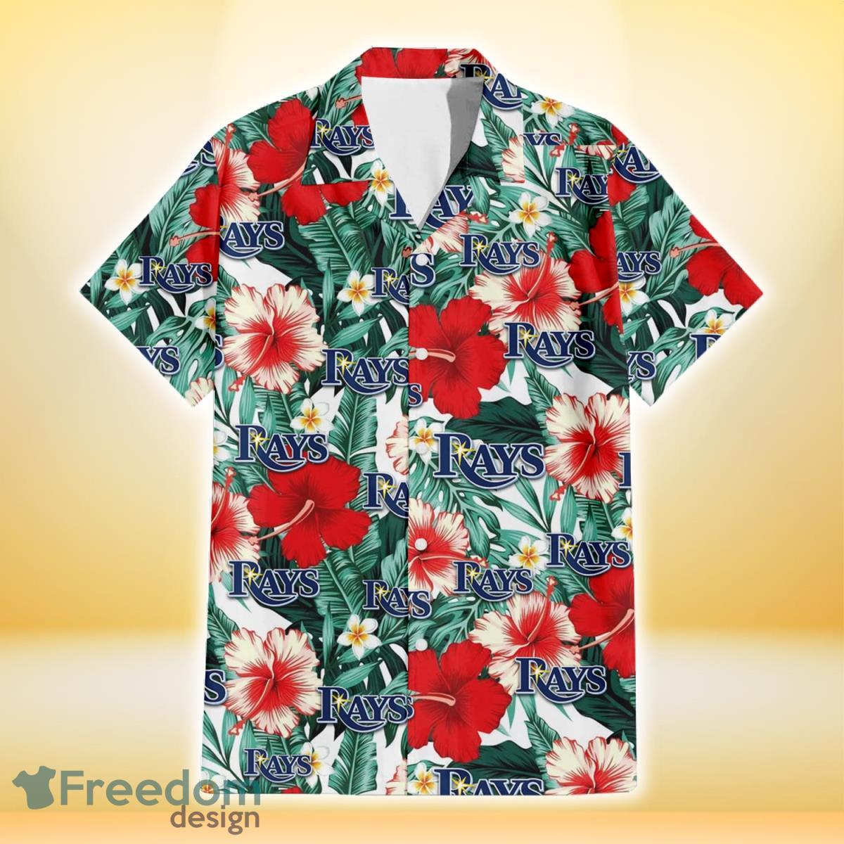 Tampa Bay Rays Red Coral Hibiscus White Porcelain Flower Banana Leaf 3D Hawaiian Shirt Gift For Fans Product Photo 2