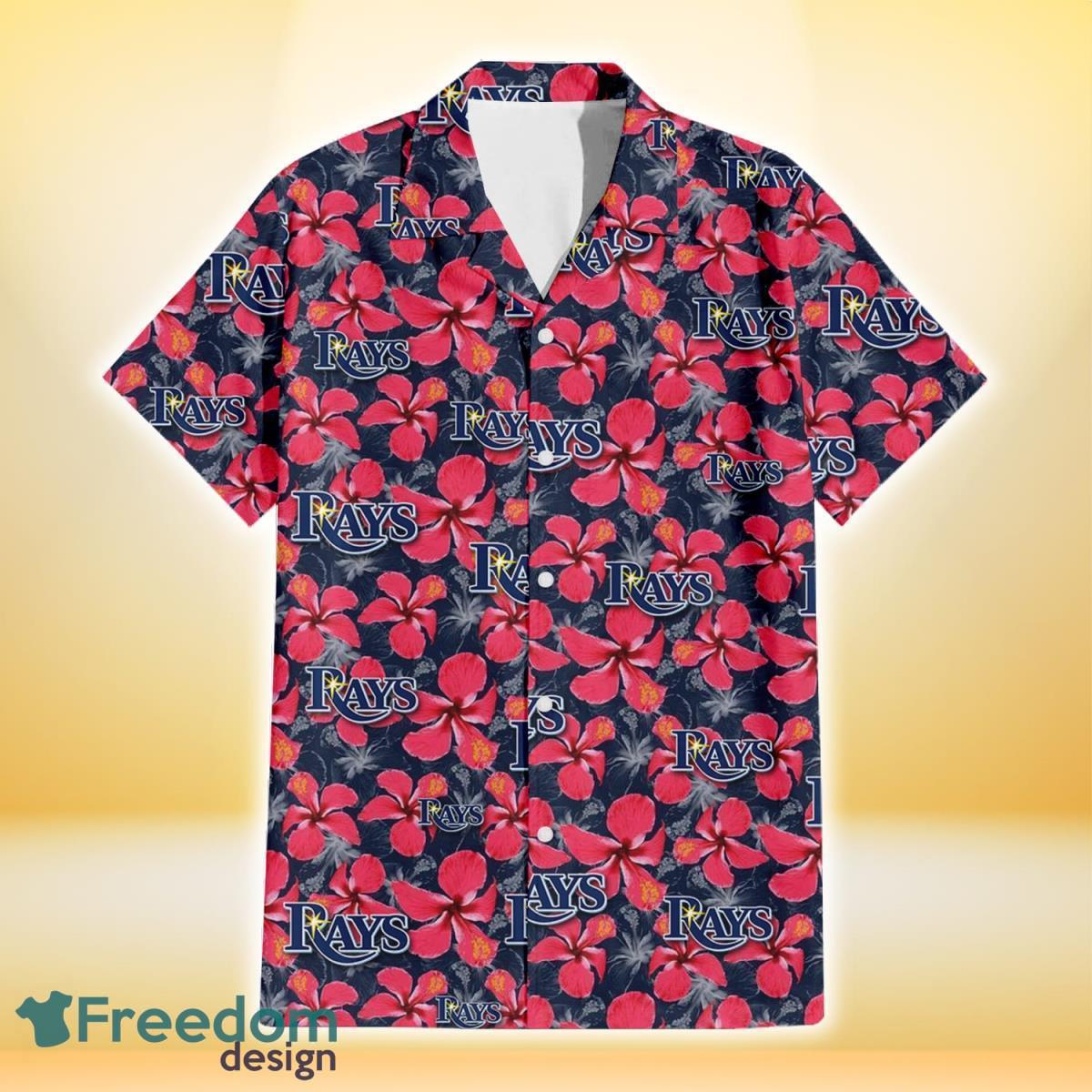 Tampa Bay Rays Red Hibiscus Dark Gray Background 3D Hawaiian Shirt Gift For Fans Product Photo 2