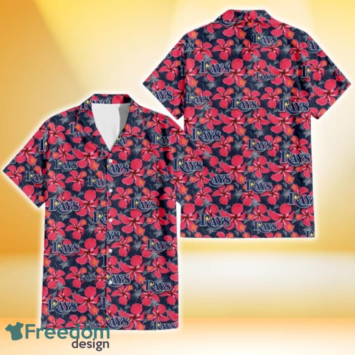 Tampa Bay Rays Red Hibiscus Dark Gray Background 3D Hawaiian Shirt Gift For Fans Product Photo 1