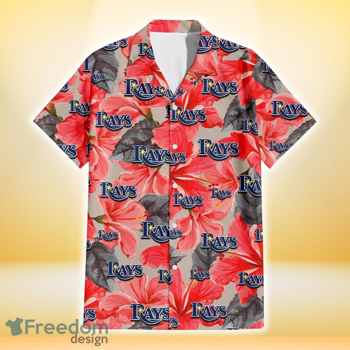 Tampa Bay Rays Red Hibiscus Gray Leaf Gainsboro Background 3D Hawaiian Shirt Gift For Fans Product Photo 2