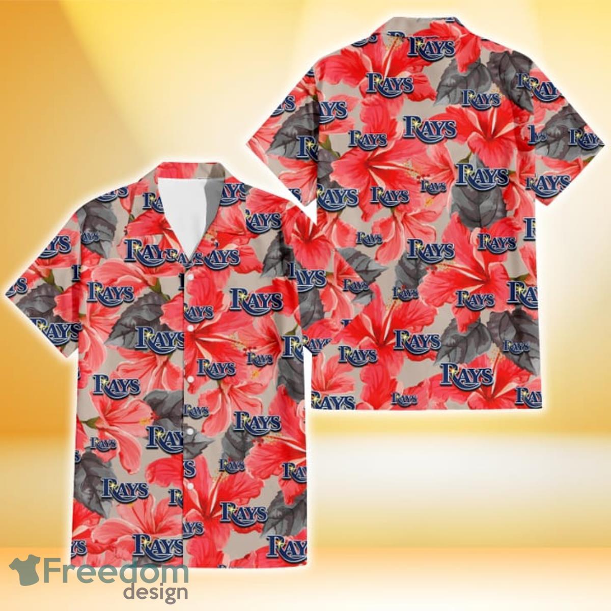 Tampa Bay Rays Red Hibiscus Gray Leaf Gainsboro Background 3D Hawaiian Shirt Gift For Fans Product Photo 1