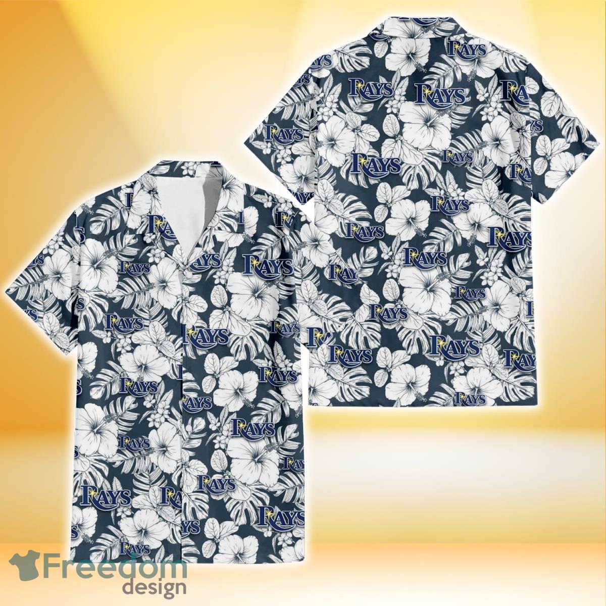 Tampa Bay Rays Sketch Hibiscus Leaf Dark Gray Background 3D Hawaiian Shirt Gift For Fans Product Photo 1