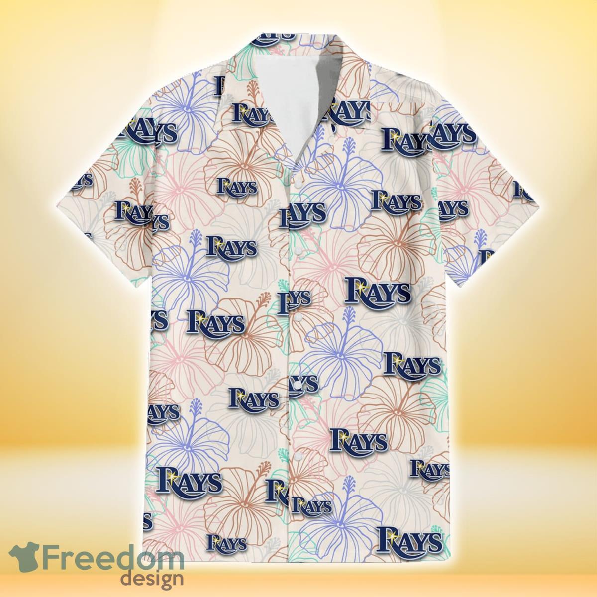 Tampa Bay Rays Sketch Pastel Hibiscus Beige Background 3D Hawaiian Shirt Gift For Fans Product Photo 2