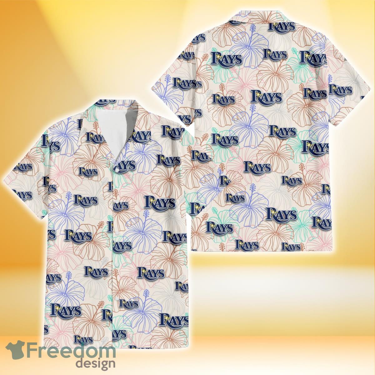 Tampa Bay Rays Sketch Pastel Hibiscus Beige Background 3D Hawaiian Shirt Gift For Fans Product Photo 1