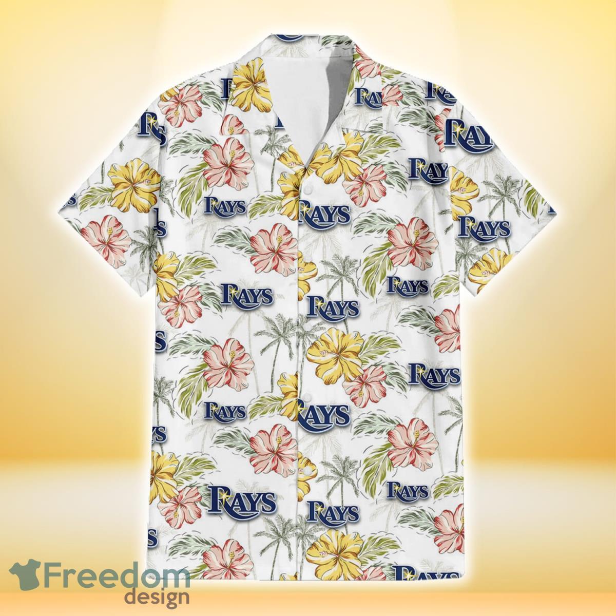 Tampa Bay Rays Sketch Red Yellow Coconut Tree White Background 3D Hawaiian Shirt Gift For Fans Product Photo 2