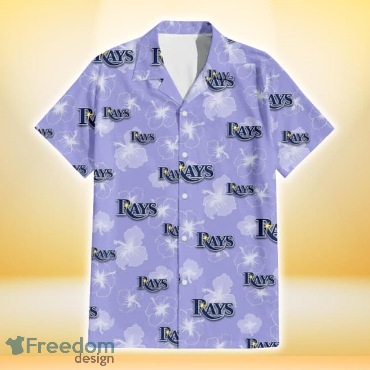 Tampa Bay Rays Sketch White Hibiscus Violet Background 3D Hawaiian Shirt Gift For Fans Product Photo 2