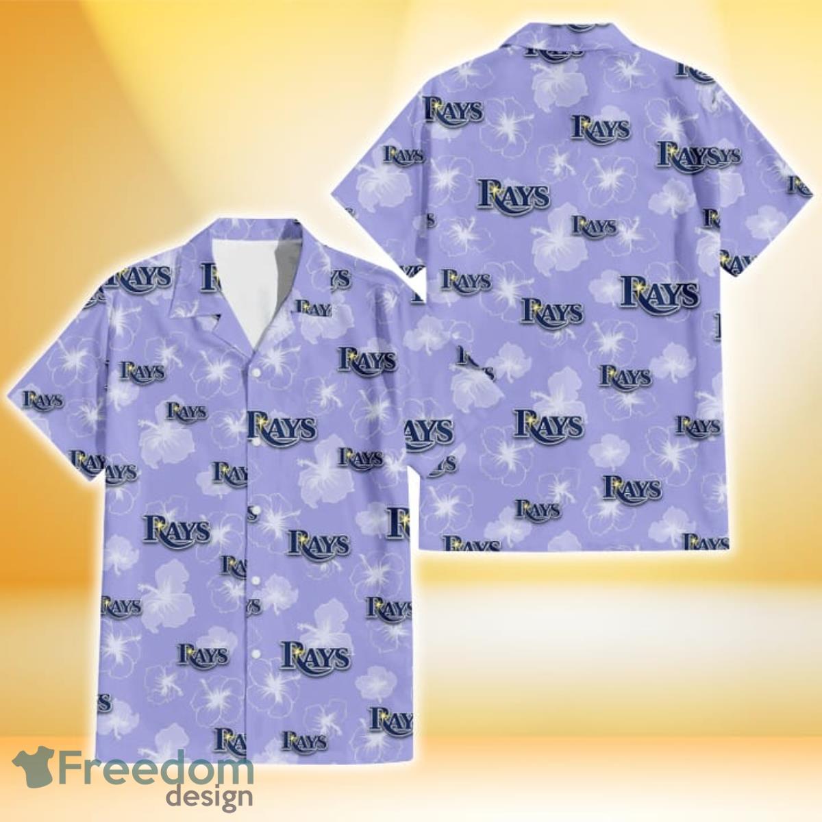 Tampa Bay Rays Sketch White Hibiscus Violet Background 3D Hawaiian Shirt Gift For Fans Product Photo 1