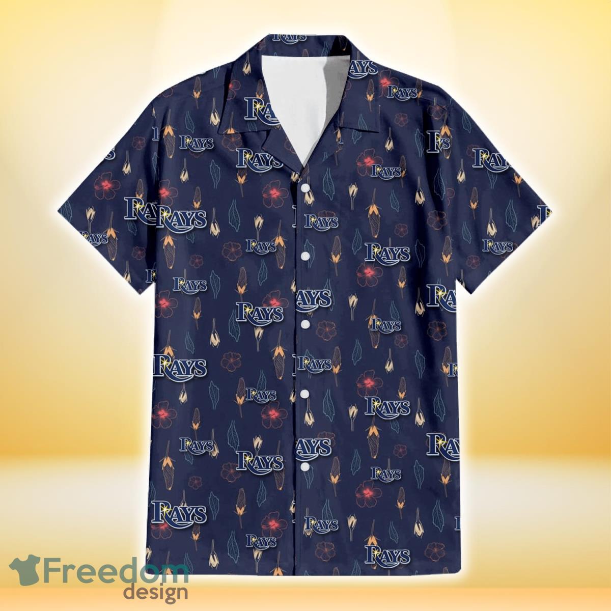 Tampa Bay Rays Small Hibiscus Buds Navy Background 3D Hawaiian Shirt Gift For Fans Product Photo 2