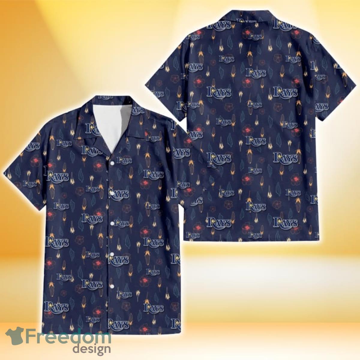 Tampa Bay Rays Small Hibiscus Buds Navy Background 3D Hawaiian Shirt Gift For Fans Product Photo 1