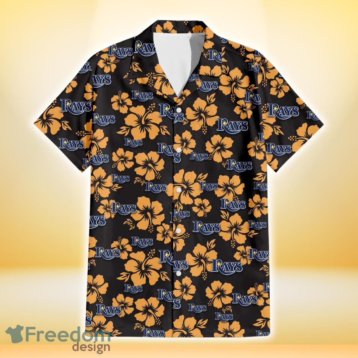 Tampa Bay Rays Tiny Yellow Hibiscus Black Background 3D Hawaiian Shirt Gift For Fans Product Photo 2