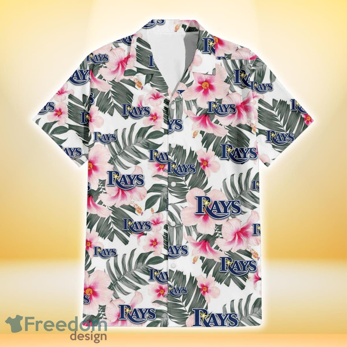 Tampa Bay Rays White Hibiscus Green Leaf White Background 3D Hawaiian Shirt Gift For Fans Product Photo 2