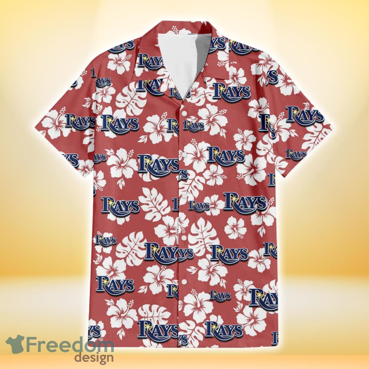 Tampa Bay Rays White Hibiscus Indian Red Background 3D Hawaiian Shirt Gift For Fans Product Photo 2