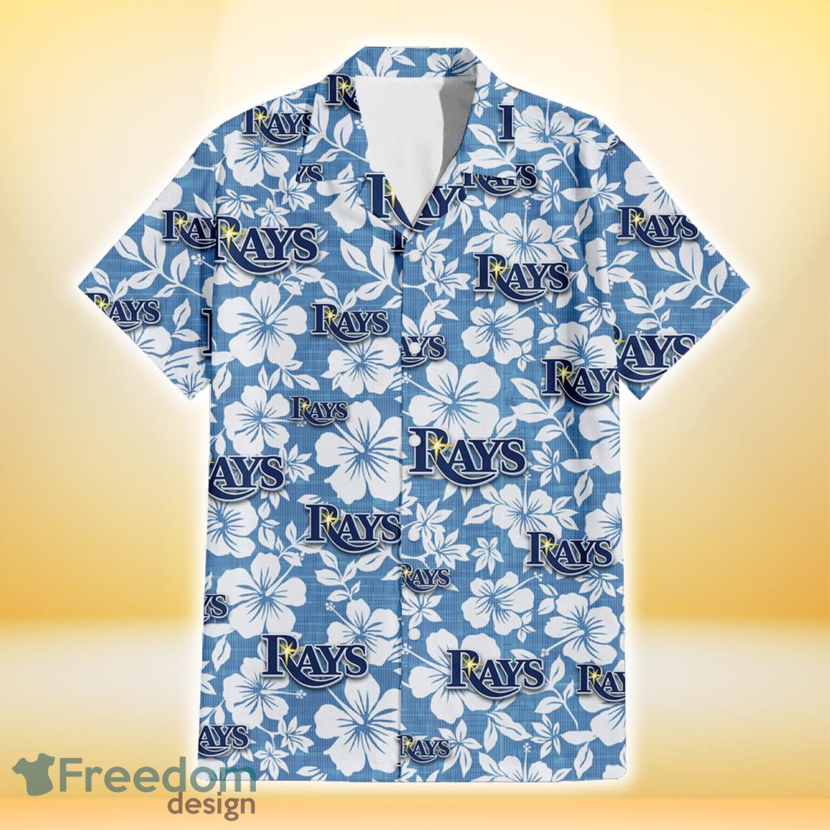 Tampa Bay Rays White Hibiscus Light Blue Texture Background 3D Hawaiian Shirt Gift For Fans Product Photo 2