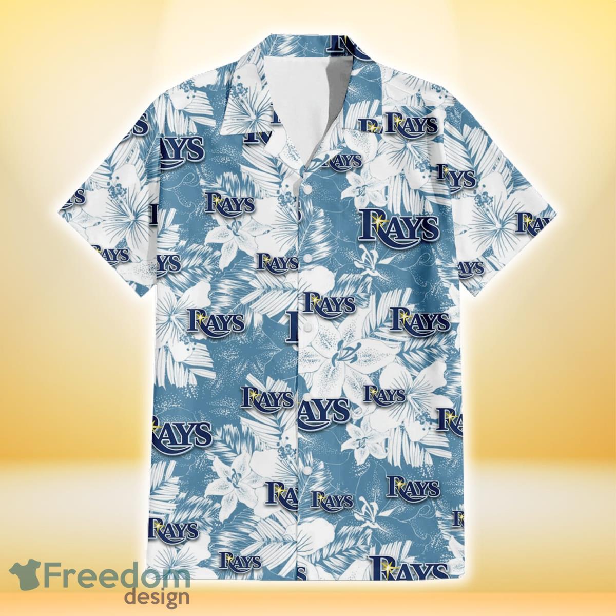 Tampa Bay Rays White Hibiscus Orchid Light Blue Background 3D Hawaiian Shirt Gift For Fans Product Photo 2