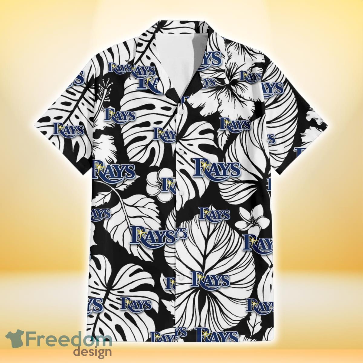 Tampa Bay Rays White Hibiscus Porcelain Flower Palm Leaf Black 3D Hawaiian Shirt Gift For Fans Product Photo 2