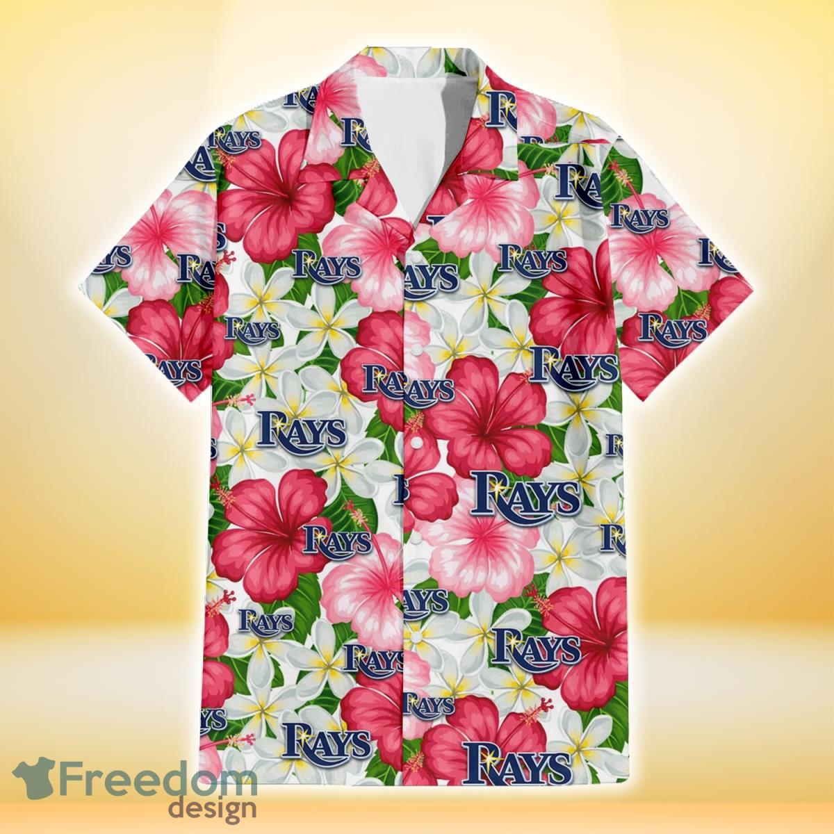 Tampa Bay Rays White Porcelain Flower Pink Hibiscus White Background 3D Hawaiian Shirt Gift For Fans Product Photo 2