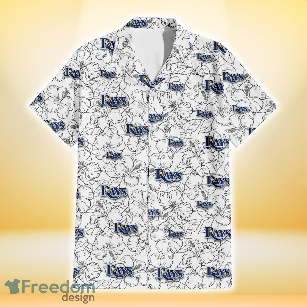 Tampa Bay Rays White Sketch Hibiscus Pattern White Background 3D Hawaiian Shirt Gift For Fans Product Photo 2