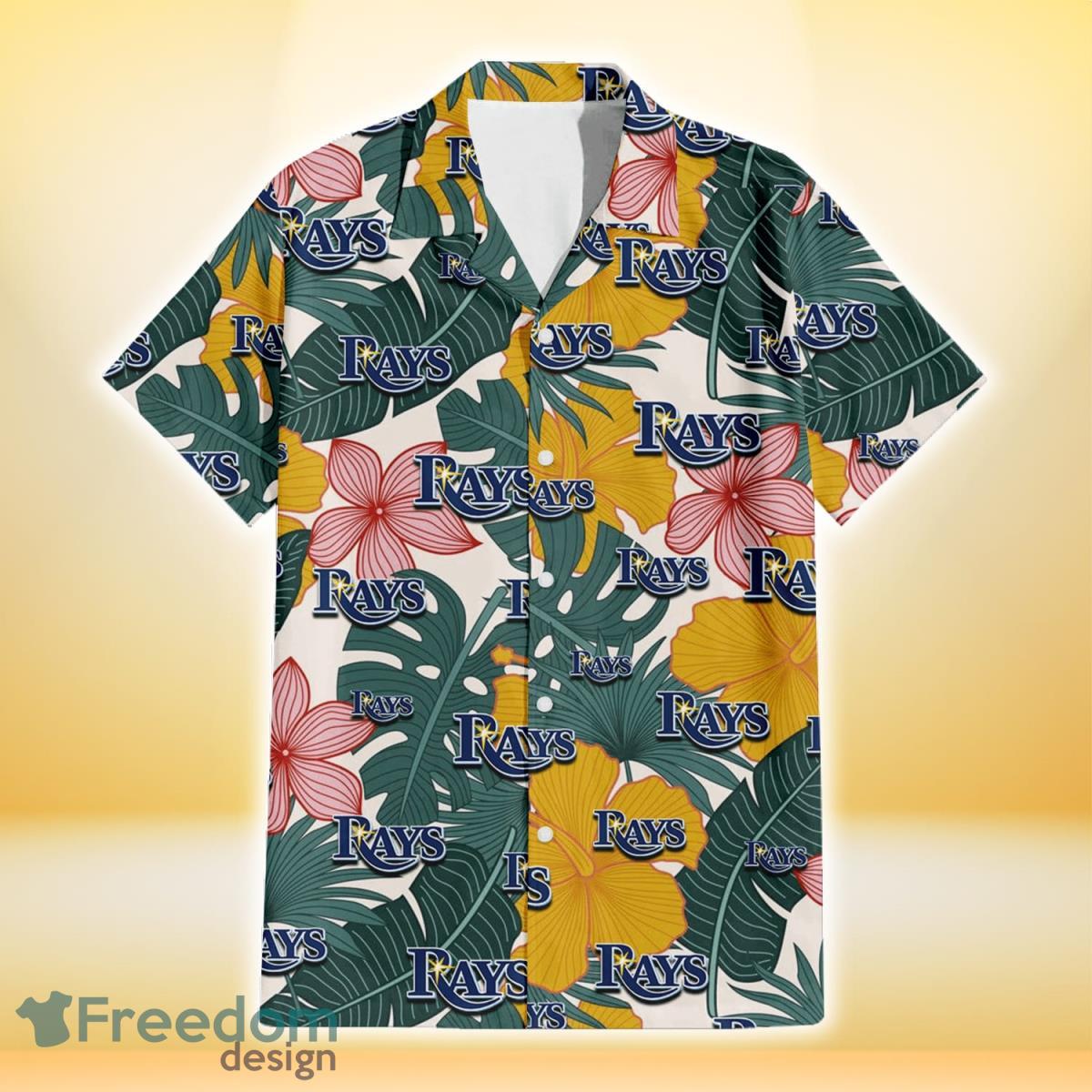 Tampa Bay Rays Yellow Hibiscus Green Banana Leaf Pink Porcelain Flower 3D Hawaiian Shirt Gift For Fans Product Photo 2