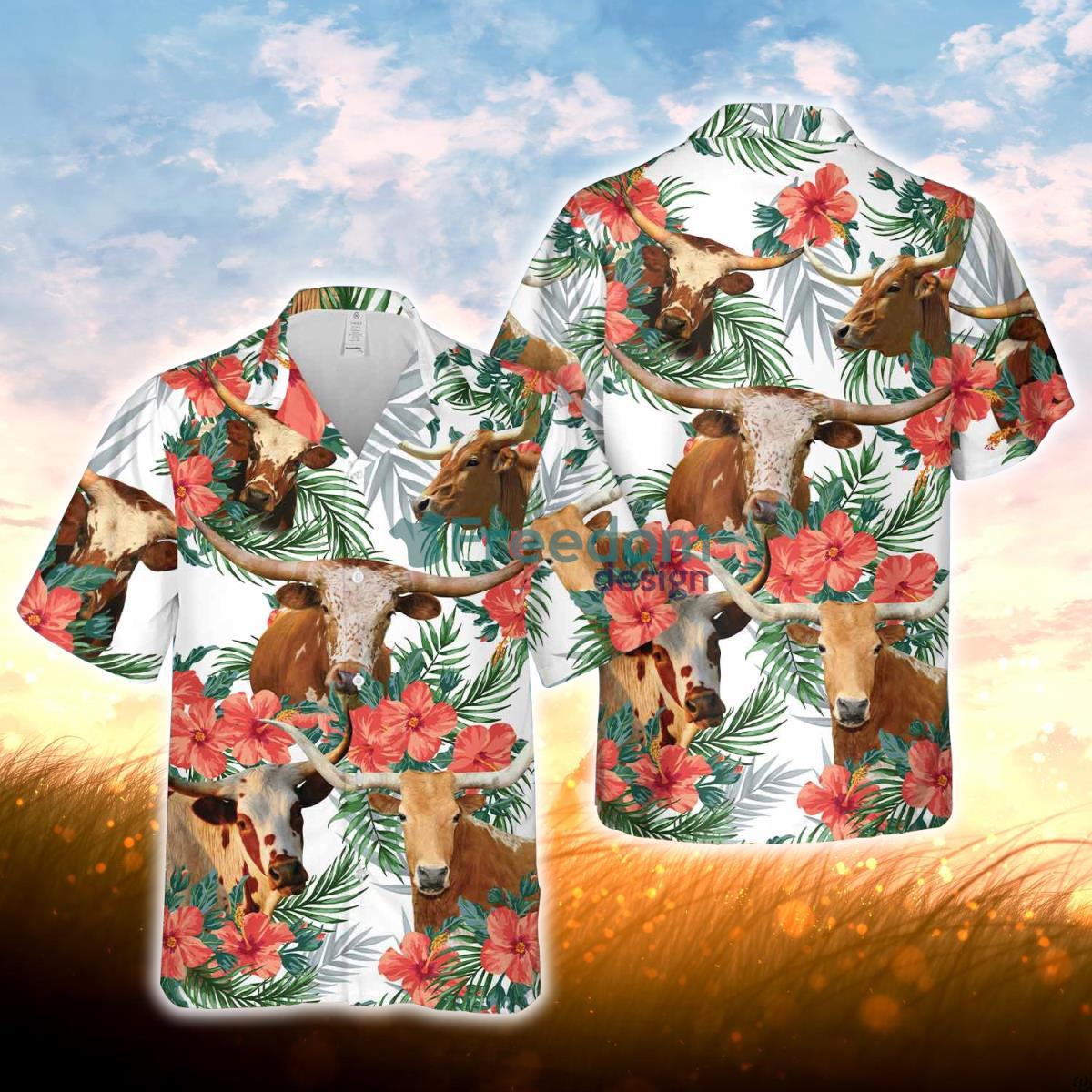 Texas Longhorn Hawaiian Flowers Hawaiian Shirt For Men Women Product Photo 1