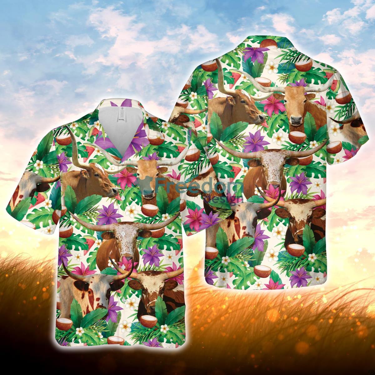 Texas Longhorn Summer Floral 3D Hawaiian Shirt For Men Women Product Photo 1