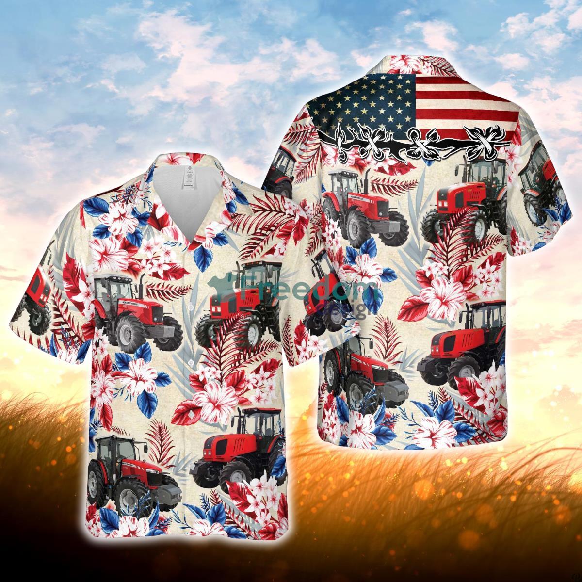 Tractor Pattern US Flag Hawaiian Shirt For Men Women Product Photo 1