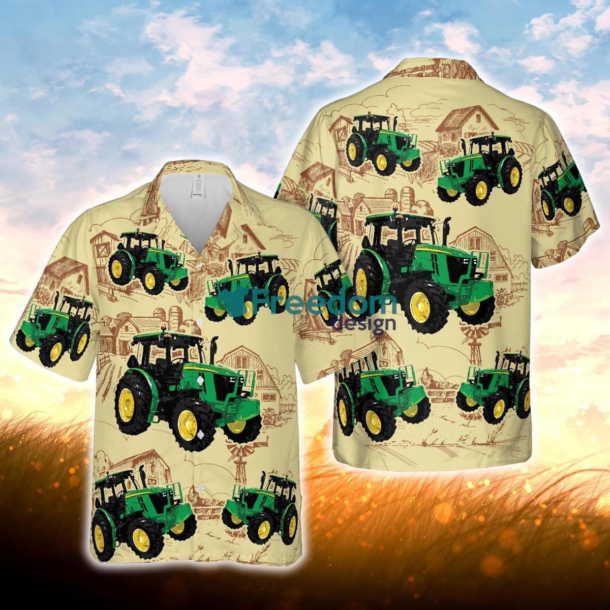 Tractors Farm Drawing All Over Printed 3D Hawaiian Shirt For Men Women Product Photo 1