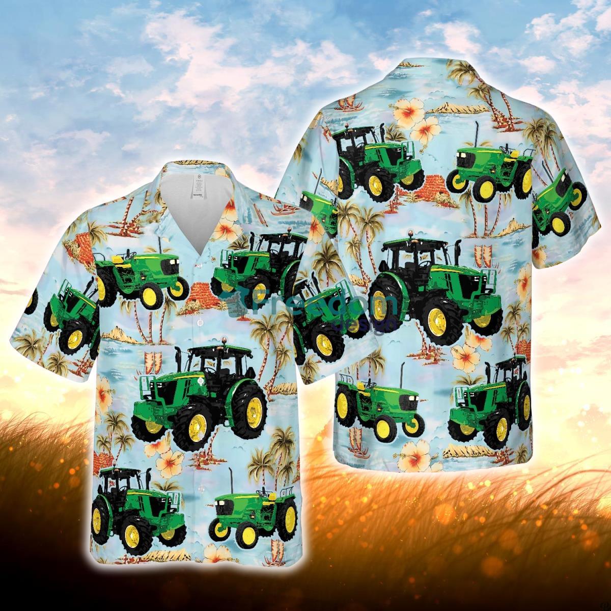 Tractors Tropical Island Blue All Over Printed 3D Hawaiian Shirt For Men Women Product Photo 1