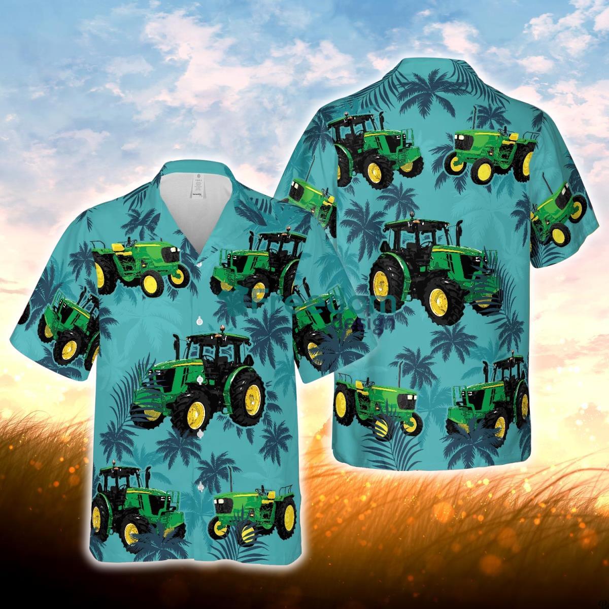 Tractors Tropical Plant Blue All Over Printed 3D Hawaiian Shirt For Men Women Product Photo 1