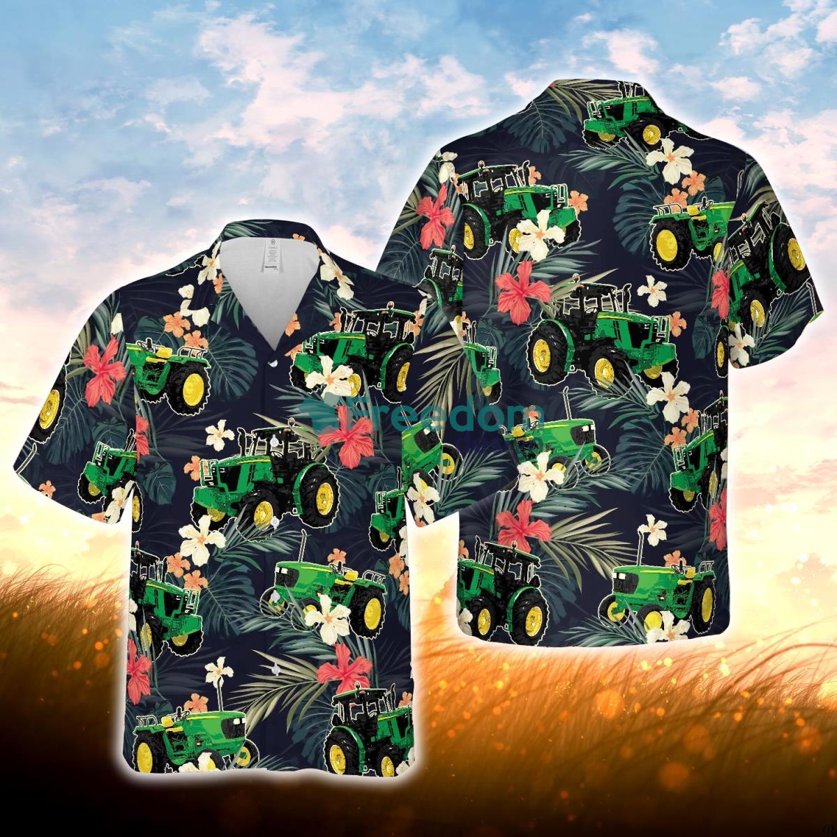 Tractors Tropical Plants Dark Blue All Over Printed 3D Hawaiian Shirt For Men Women Product Photo 1