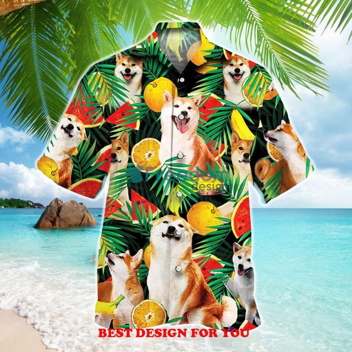 Unisex Shiba Inu Dog Lovers Tropical Fruits Print Over 3D Hawaiian Shirt Product Photo 1