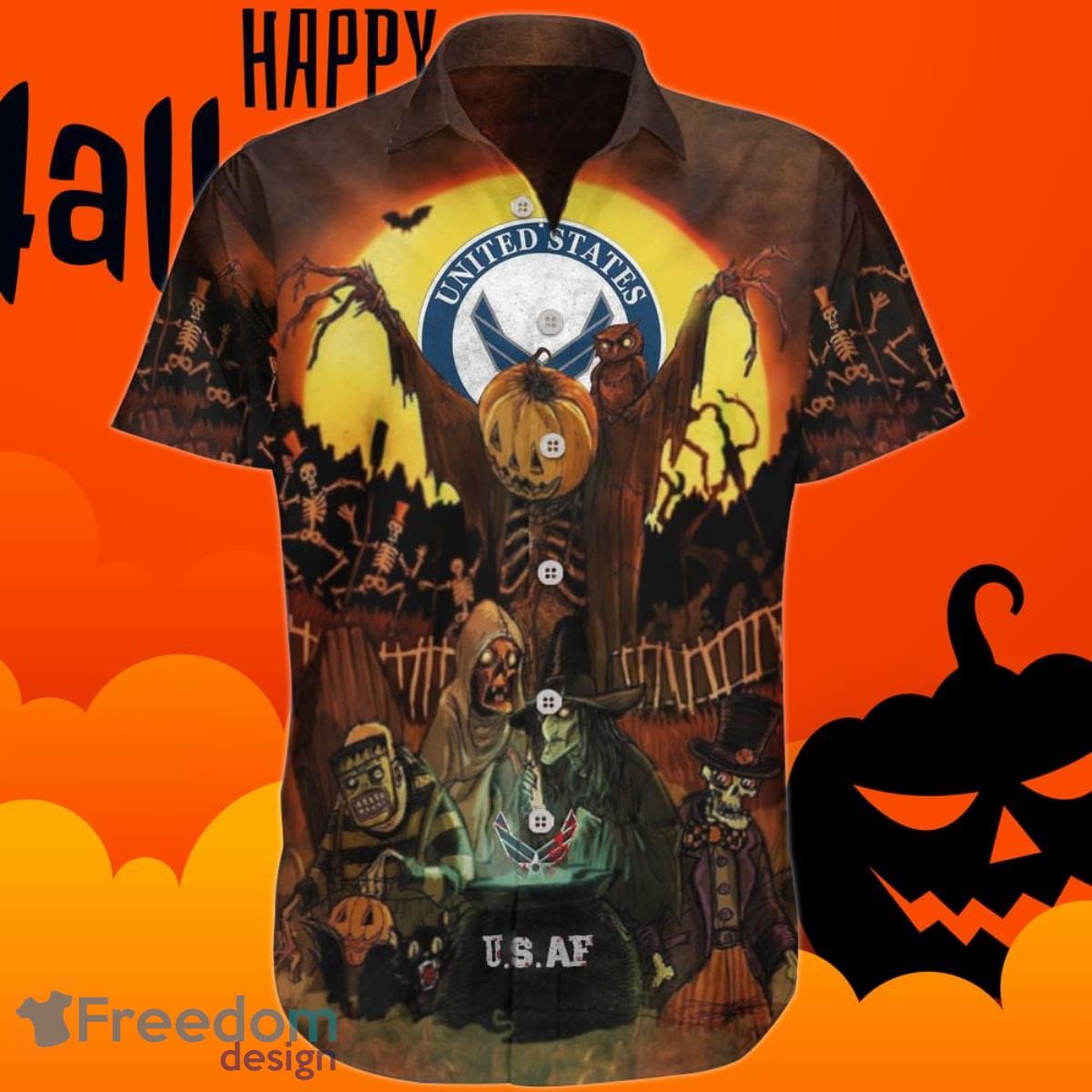 US Air Force Halloween Hawaiian Shirt Zombie Graphic Honor USAF Halloween Gift For Him Product Photo 1