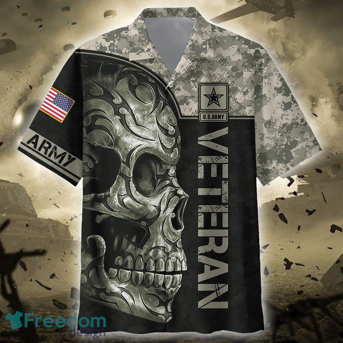 US Army Veteran Camo Skull 3D Hawaiian Shirt And Short Set Men Women - US Army - Veteran Camo Skull 3D Unisex Shirts_1