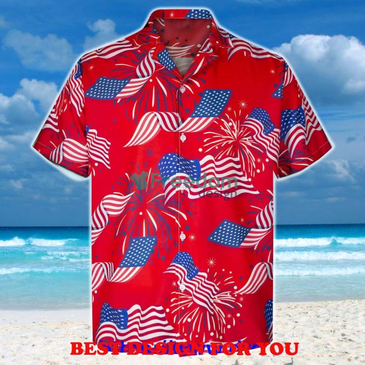 Us Flag Pride On Firework Short Sleeve Summer Beach Print Over 3D Hawaiian Shirt Product Photo 1