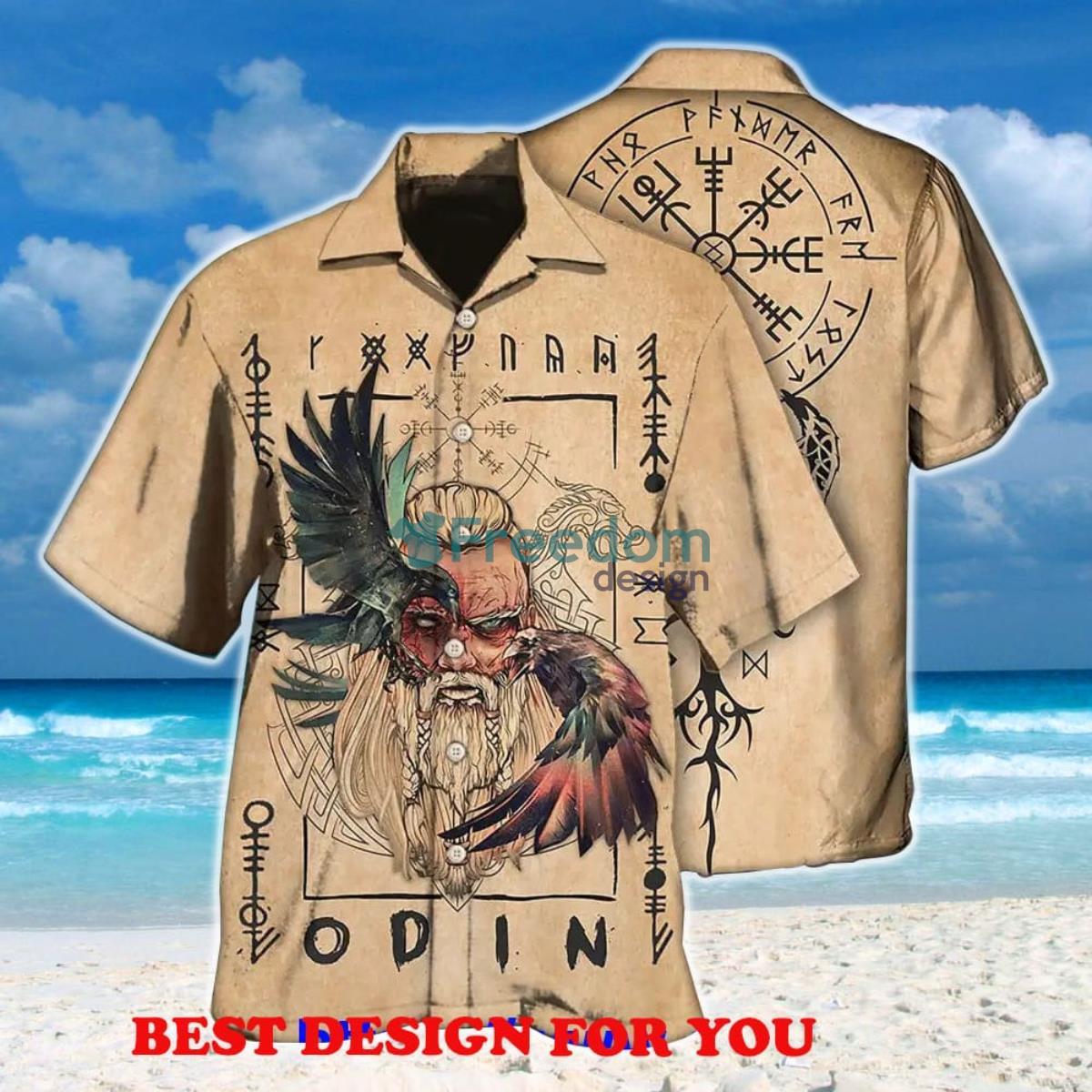 Viking Odin Sign Old Man Viking Print Over 3D Hawaiian Shirt Product Photo 2