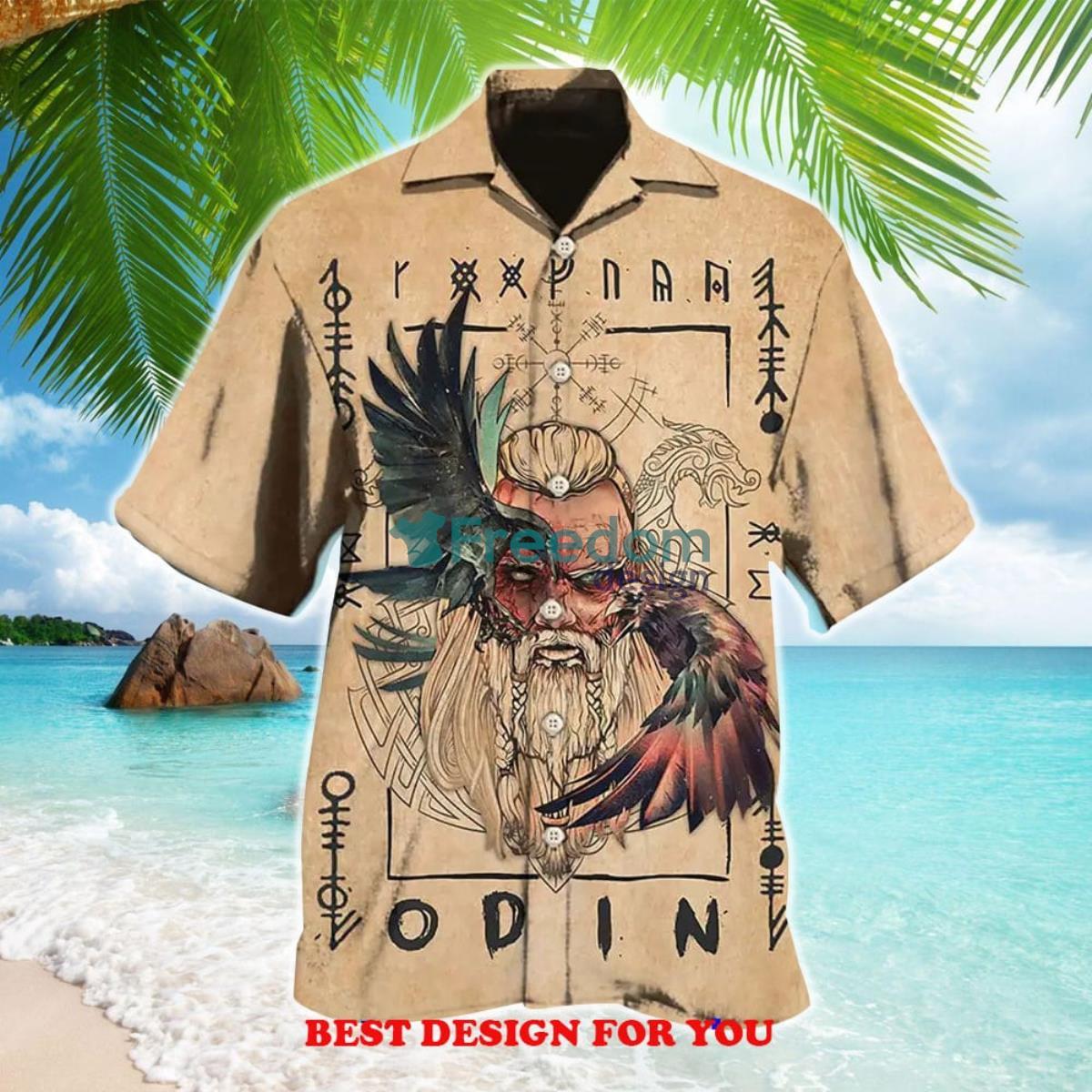 Viking Odin Sign Old Man Viking Print Over 3D Hawaiian Shirt Product Photo 1