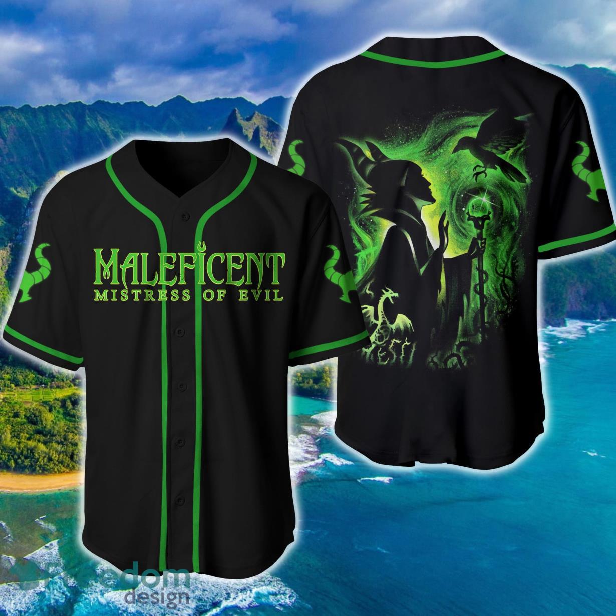 Villian Maleficent Green Black Neon Disney Baseball Jersey Product Photo 1