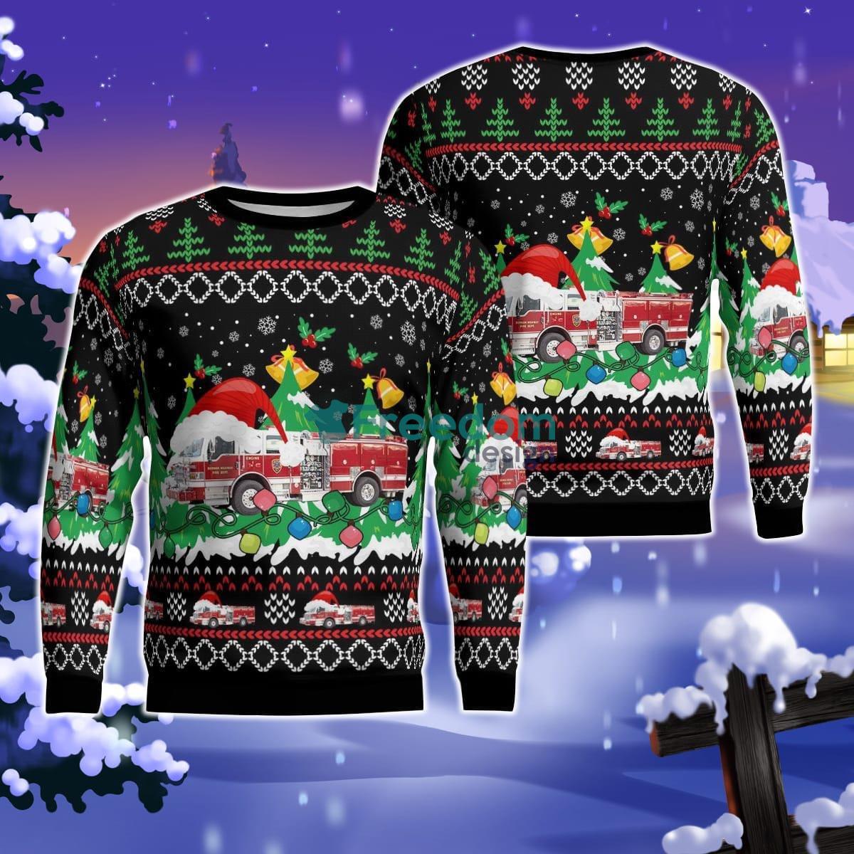 Wake County Fire Services  Durham Highway Fire Department Christmas AOP Ugly Sweater Product Photo 1