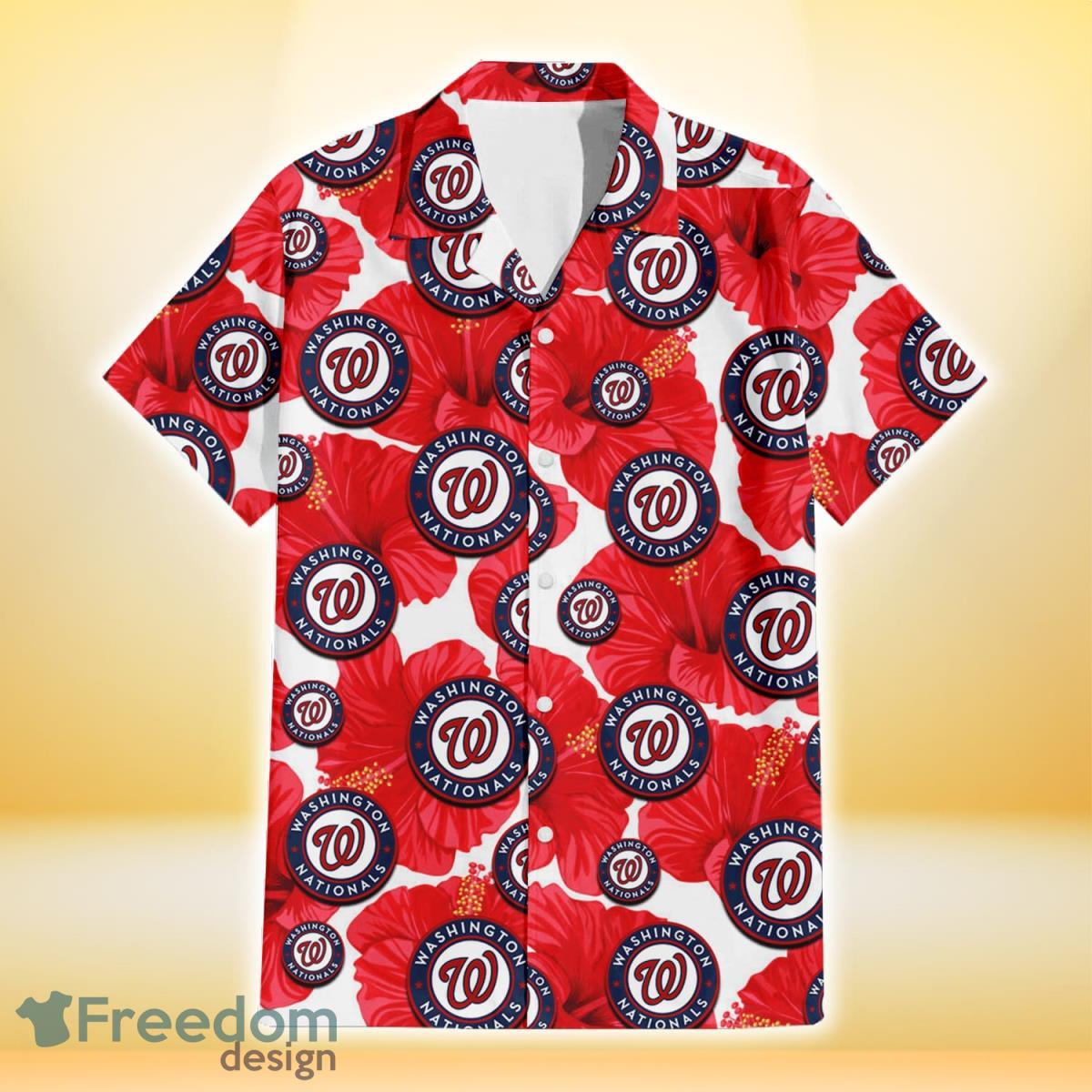 Washington Nationals Big Red Hibiscus White Background 3D Hawaiian Shirt Gift For Fans Product Photo 2